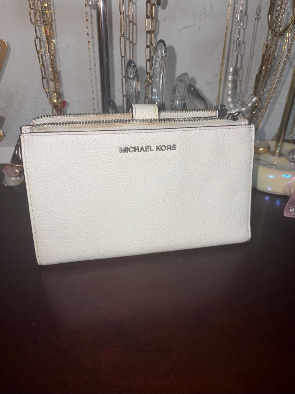 Michael Kors Cream Pebbled Leather Wristlet Wallet